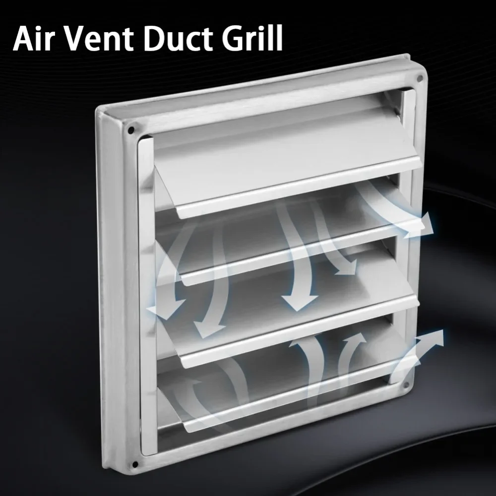 100mm Air Vent Stainless Steel Air Vent Duct Grill Wall Square Tumble Outlet Dryer Extractor Ventilation Cover Fan Outlet
