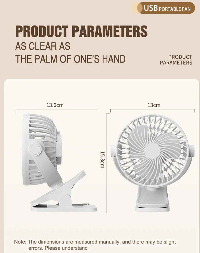 USB Rechargeable Portable Clip Fan 360° Rotation Adjustable Handheld Electric Table Fan Cooling For Student Dormitory Office