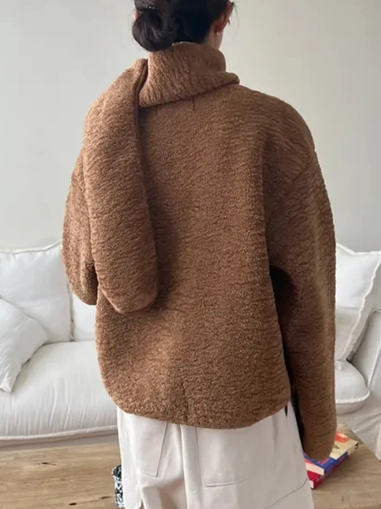 Women's Faux Fur Jacket Coat Parka Coat with Fur neckerchief Outwear Horn Button Korean Fashion Casual Loose Overcoat Winter