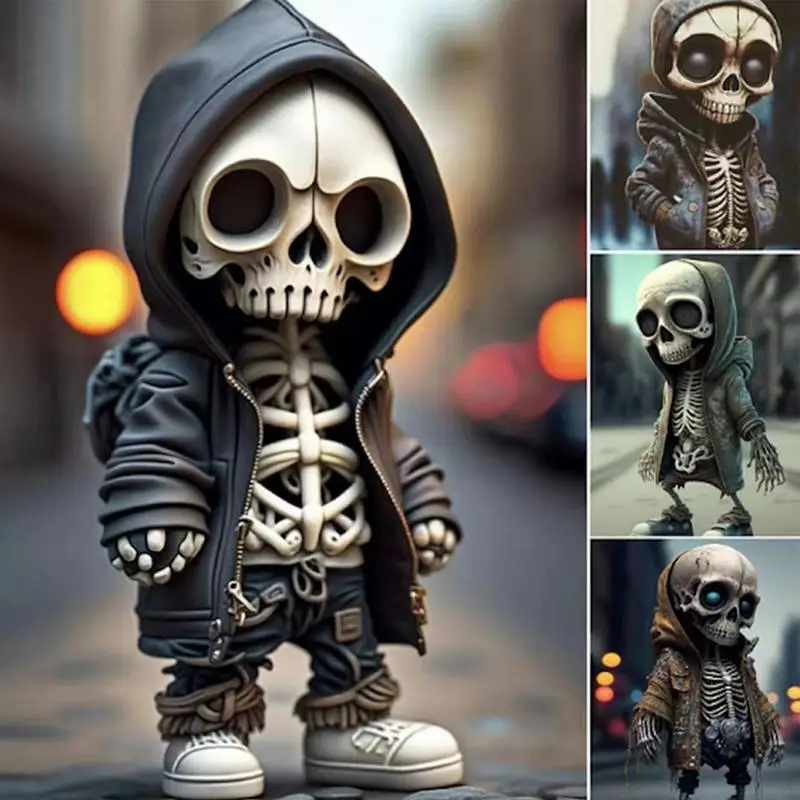 

Cool Skeleton Figurines Resin Standing Skull Car Ornament Mini Halloween Jacket Skulls Figurines For Car Dashboard Decoration