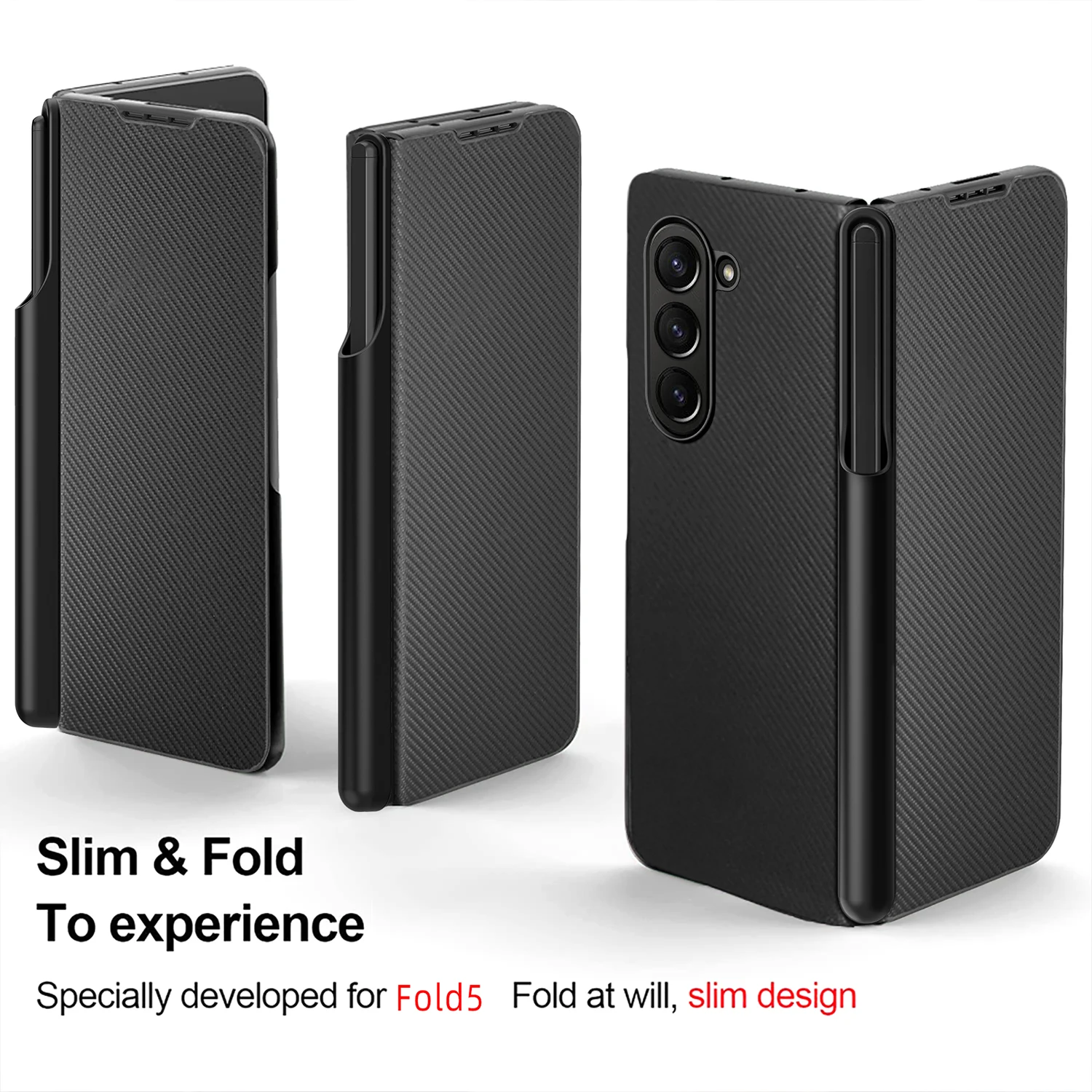 with S Pen Slot For Samsung Galaxy Z Fold 5 4 3 Case Leather Carbon Fiber 360 Full Protection Magnetic Aramid Fiber Flip Cover