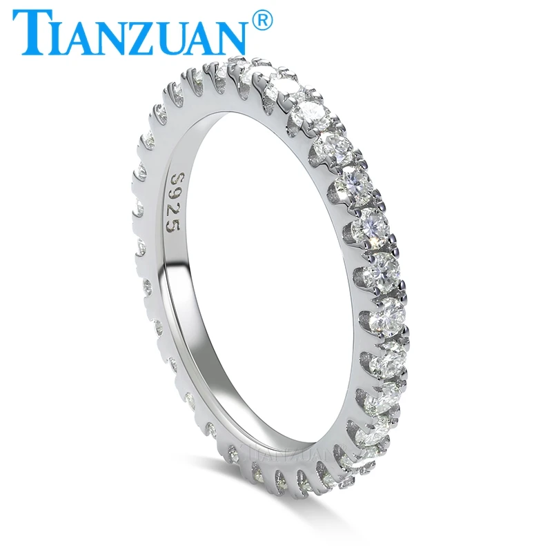 

TIANZUAN 925 Sterling Silver Rings 2mm D Color Moissanite Wedding Eternity Band Engagement Rings for Women Jewelry Gifts