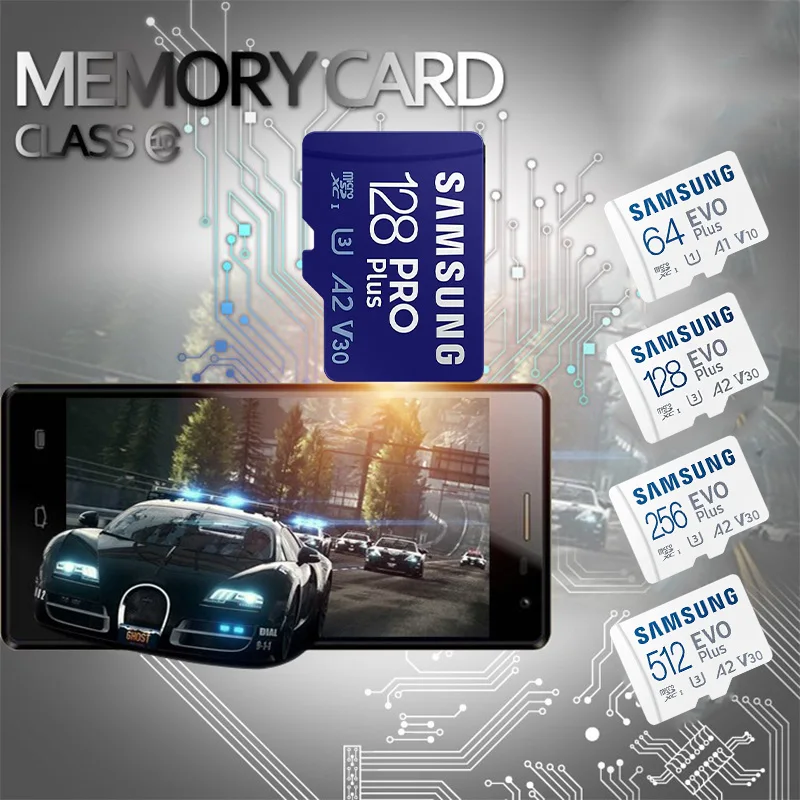 

SAMSUNG Original New EVO/PRO Plus128/256/512GB U3/4k Micro SD Memory Card TF/SD Cards C10 MicroSD XC UHS-1 For UAV Surveillance