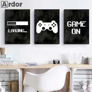 Gioca ai bambini Giochi Stampa artistica su tela Gioco Caricamento Poster Gamer Pittura murale Immagini murali nordiche in bianco e nero Arredamento della camera dei ragazzi