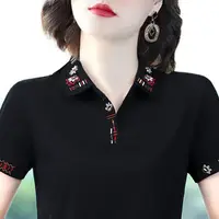 White Tops Polo Neck Shirts for Women T-shirt Woman Pink Short Sleeve Tee Plain Clothing New Synthetic Y2k Fashion Summer 2025 V - Image 6