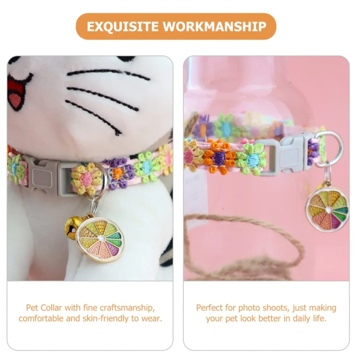 Cherry Blossom Embroidered Cat Collar with Bell – Breakaway Safety Buckle 5
