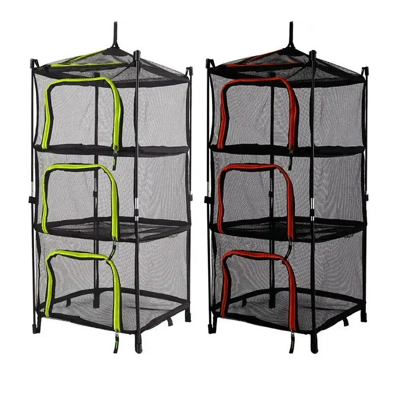 4 Layer Foldable Net Drying Outdoor Camping Clothes Food Drying Net Saving Rack Space Bracket 4-corner Storage Hanging Mesh Net 2