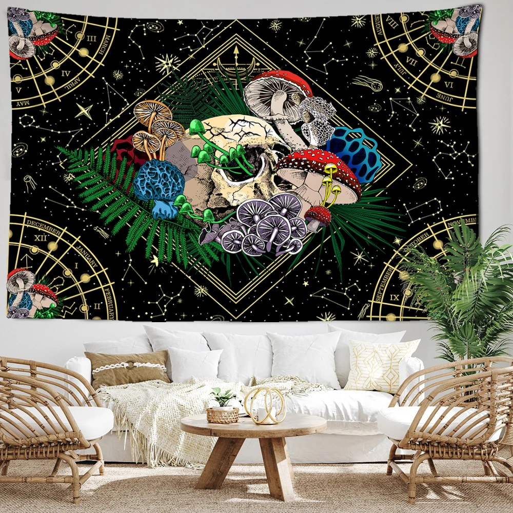

Гобелен в виде созвездий, грибов, черепа, настенный цветной богемный психоделический столик, эстетика, украшение для гостиной и дома