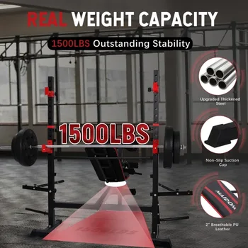 1500LBS 6 in 1 Weight Bench Set with Leg Extension/Curl , Bench Press Set and barbell Rack with Safety Bar Catches 4