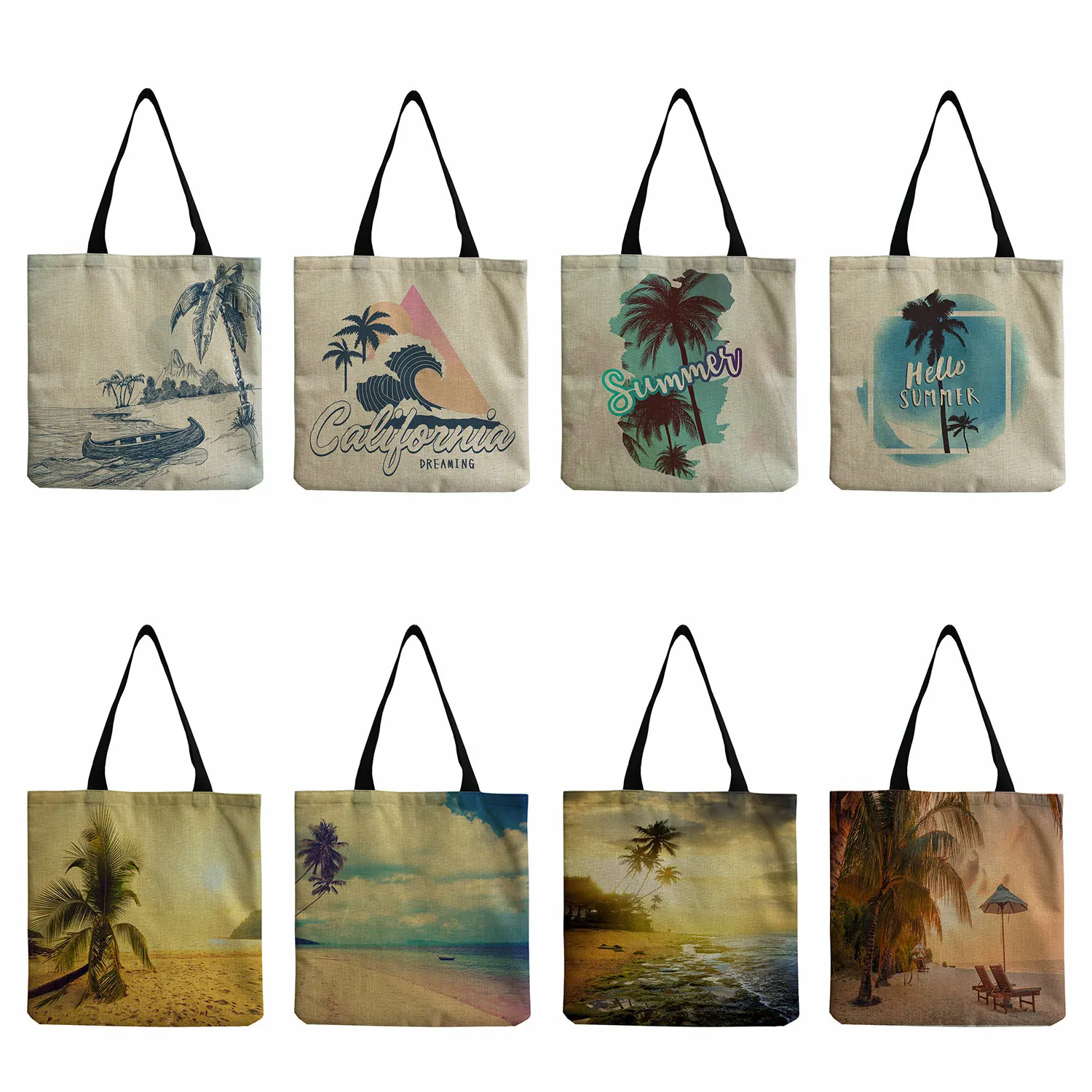 

Foldable Beach Landscape Print Customizable Outdoor Eco-Friendly Shopping Bags School Teacher Gift Storage Bag Women Tote Bag