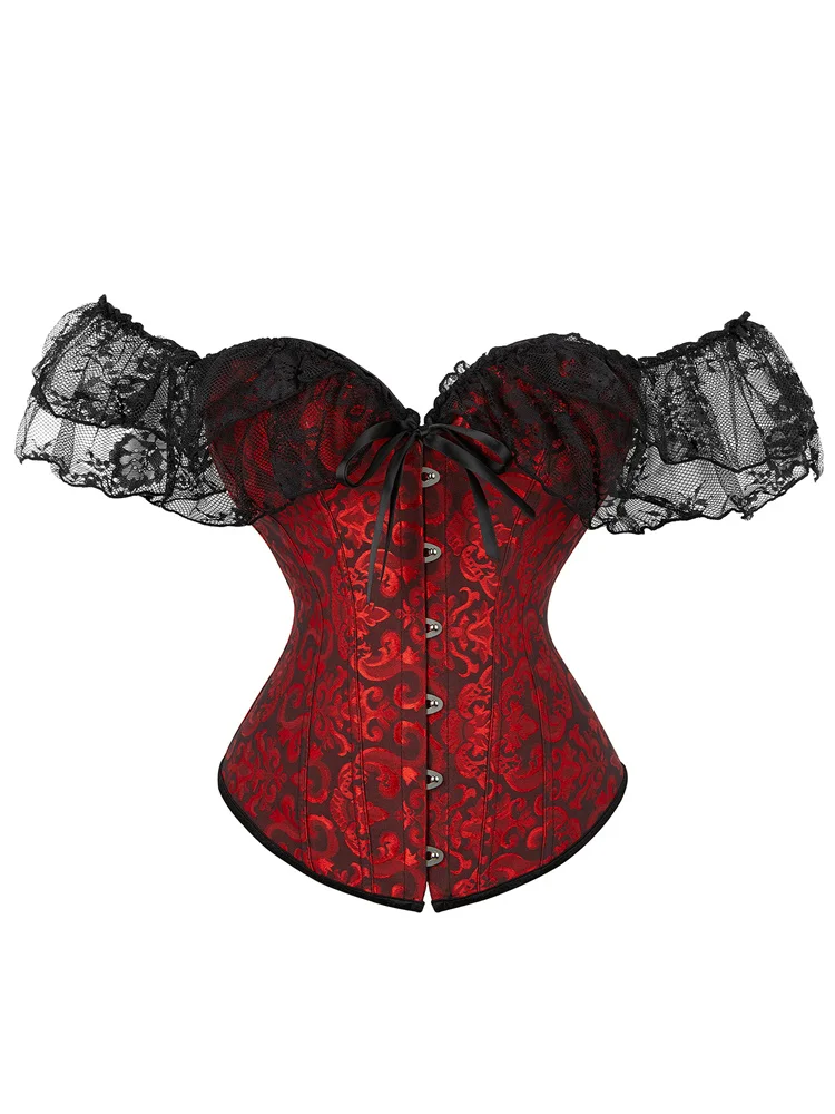 Vintage Corset Women Lace Flounce Slim Waist Fishbone Bandage Bustiers For Wedding Party Dress Shaping Top Harajuku