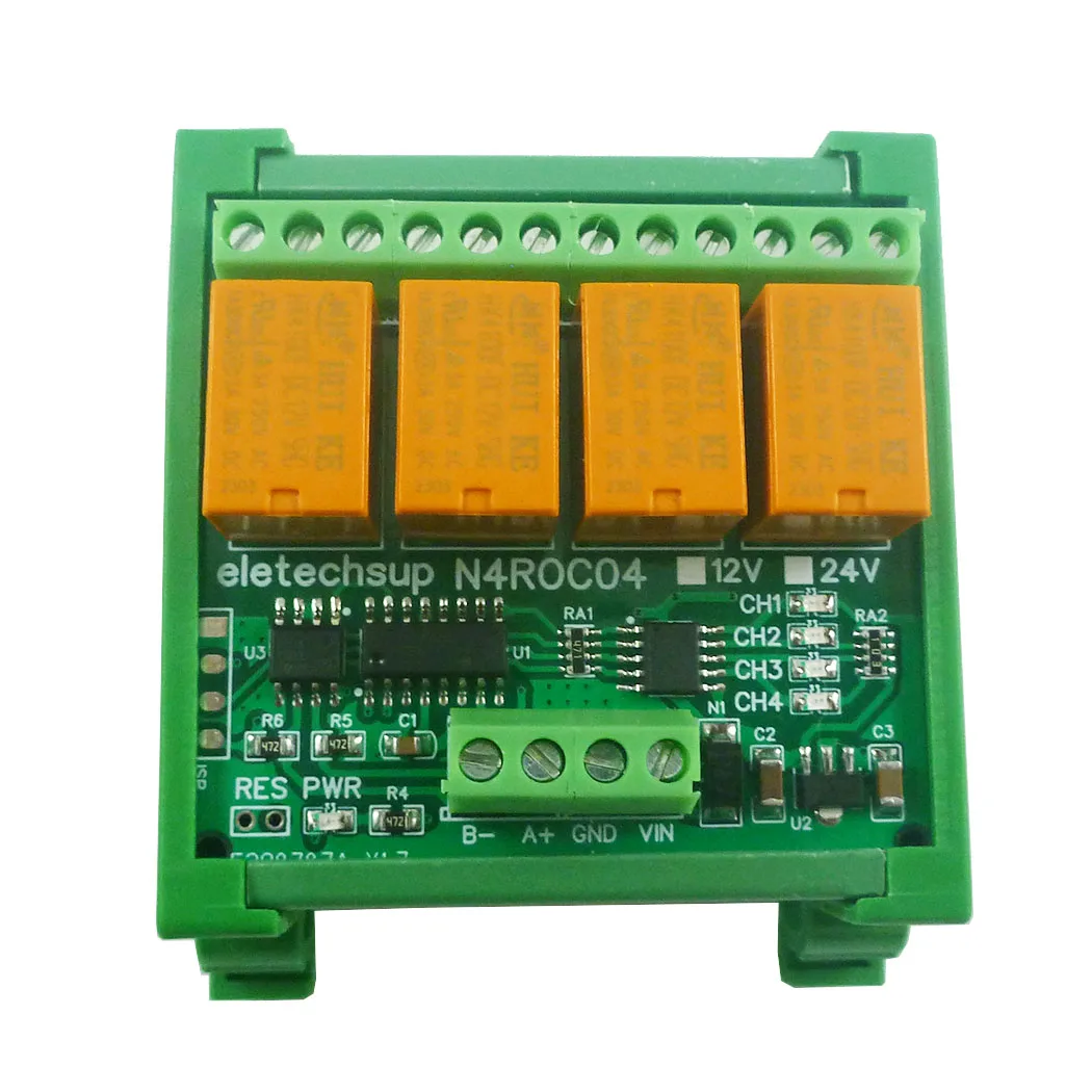 

4CH Micro Size & Low Power Consumption RS485 RS422 Relay Module MODBUS RTU COM UART Serial Port Switch DIN Rail Case DC 12V 24V