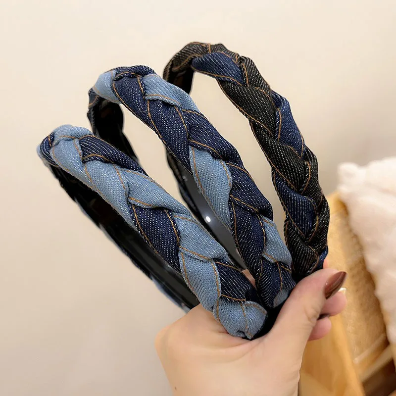 Denim Fried Dough Twists Braid Hair Hoop Women's Hair Clip Headwear 2023 Online Celebrity New Style