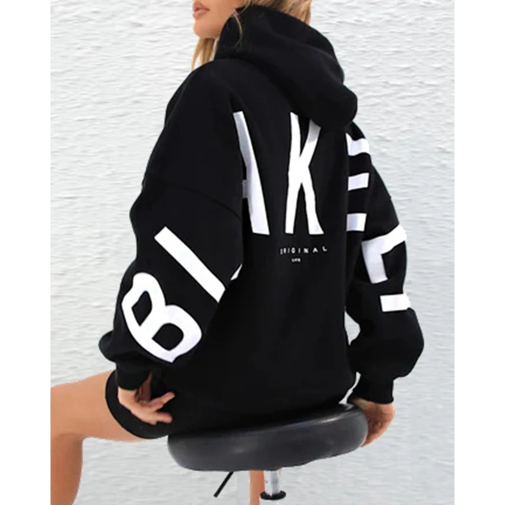 2023 New Autumn Women Letter Print Loose Hoodie Fall Fashion Femme Casual Long Sleeve Sweatshirt Top Lady Steetwear T Shirts Y2k