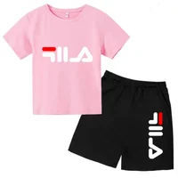 Ensemble de jogging décontracté d'été pour enfants : T-shirt blanc à col rond et manches courtes avec lettres noires + short – Idéal pour garçons et filles, parfait pour le sport et les activités de plein air 3