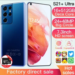 S21+Ultra Smartphone Global Version 5G Celular 7.3 Inch HD Full Screen 16G+512GB 6800mAh Cell Phone 4G Network Android Phone