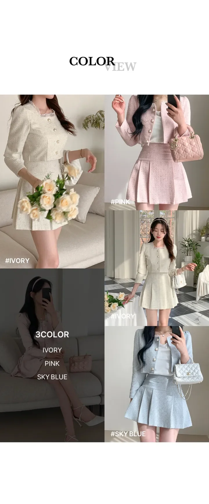 Korean Fashion Elegant Tweed Short Jacket Cropped Coats + High Waist Mini Skirts Suits Autumn New Slim Women Two-Piece Sets