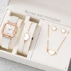 Ladies Watch 5pcs/Set Women White PU Strap Casual Quartz Watch And Heart Necklace Earings Bracelet Jewelry Set Watch For Women(N 1