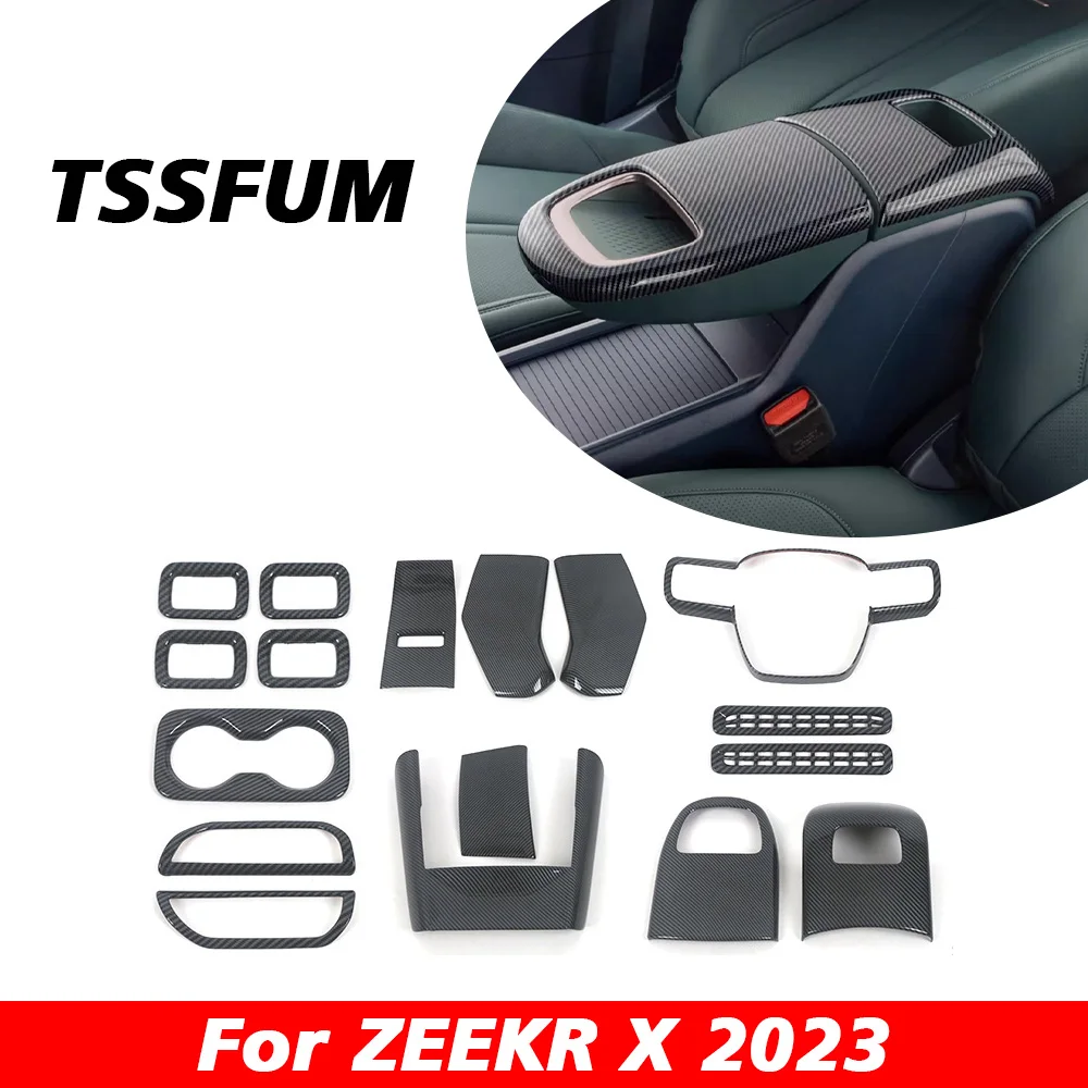 

Внутренняя отделка автомобиля из углеродного волокна, полная фотография для Geely ZEEKR X 2023 2024, центральное управление, Аксессуары для автомобилей