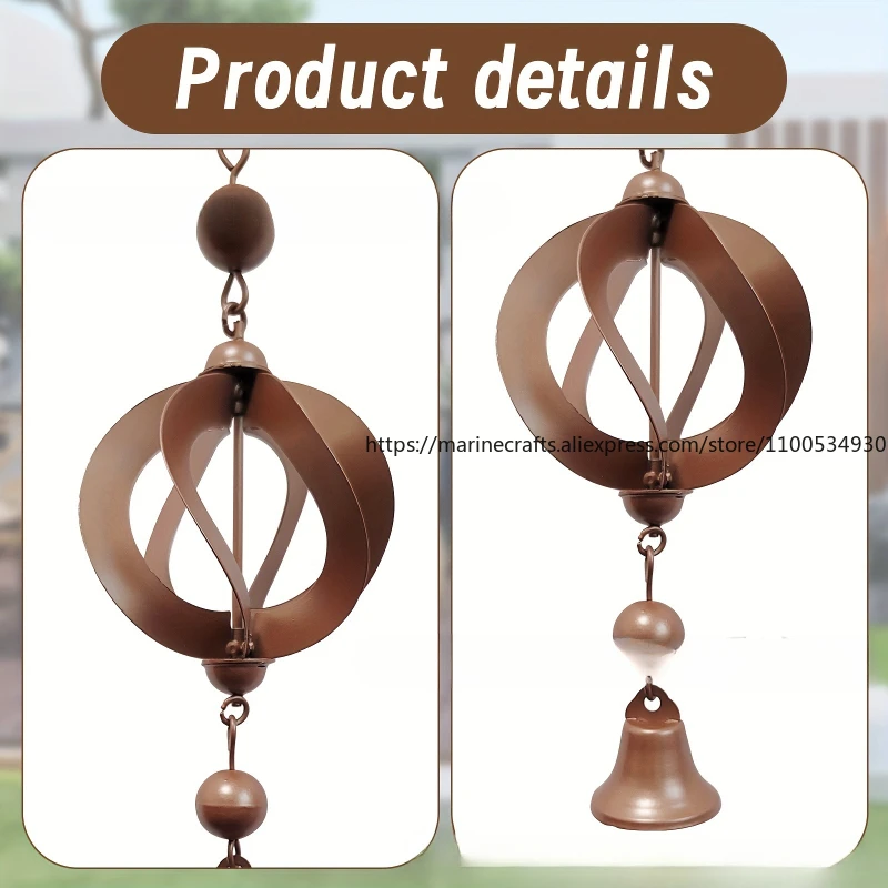 Rotating Rain Chain Wind Chime Metal Garden Art Craft Spinning Water Chain Outdoor Decor