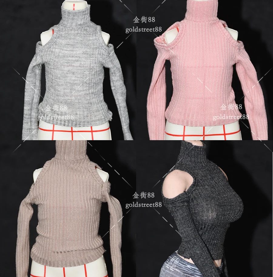 

1/6 Scale Female High Collar Elastic Off Shoulder Long Sleeved Shirt For 12 Inches tbleague Action Figure Normal / Fat body