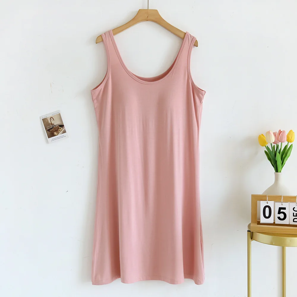 Chest Pad Pajamas Nightgowns Sleeveless Sleepwear For Women Nightwear Nightdress Modal Homewear Nightshirt Vest Nightie Opaque