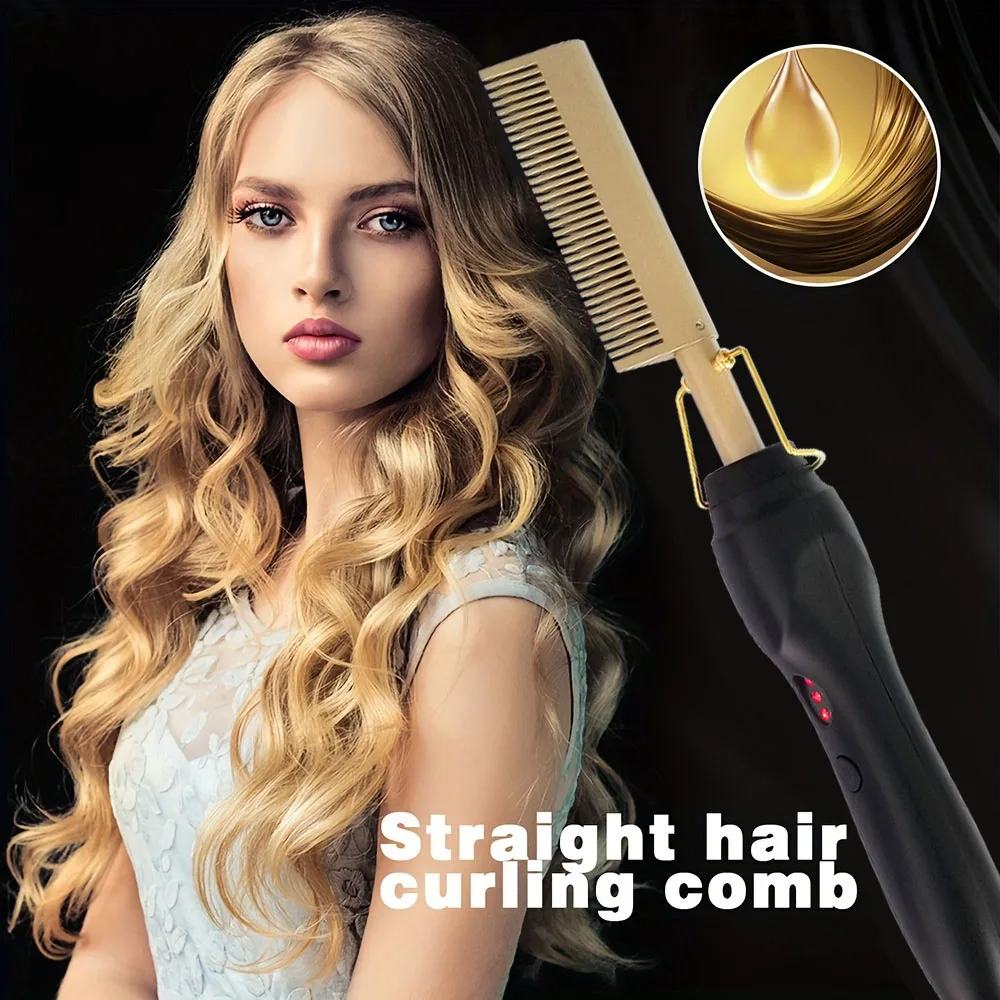 1Pcs 2-in-1 hot comb straightener, electric hot comb, fast heating, portable travel anti scalding beard straightener 5