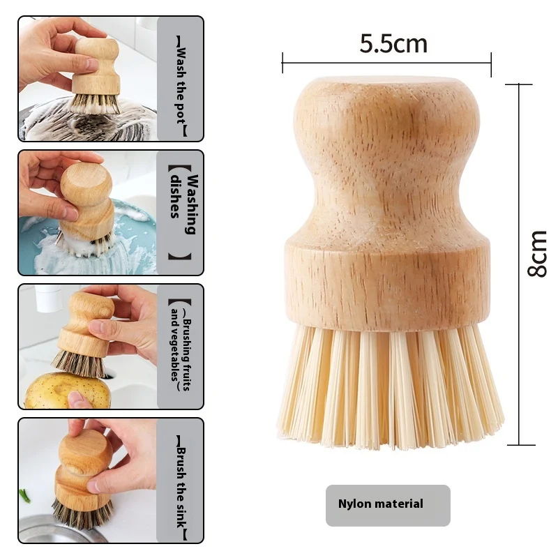Solid Wood Dishwashing Brush Pot Brush Short Handle Sisal Dishwashing Utensil Household Coconut Palm Dishwashing Brush Kitchen