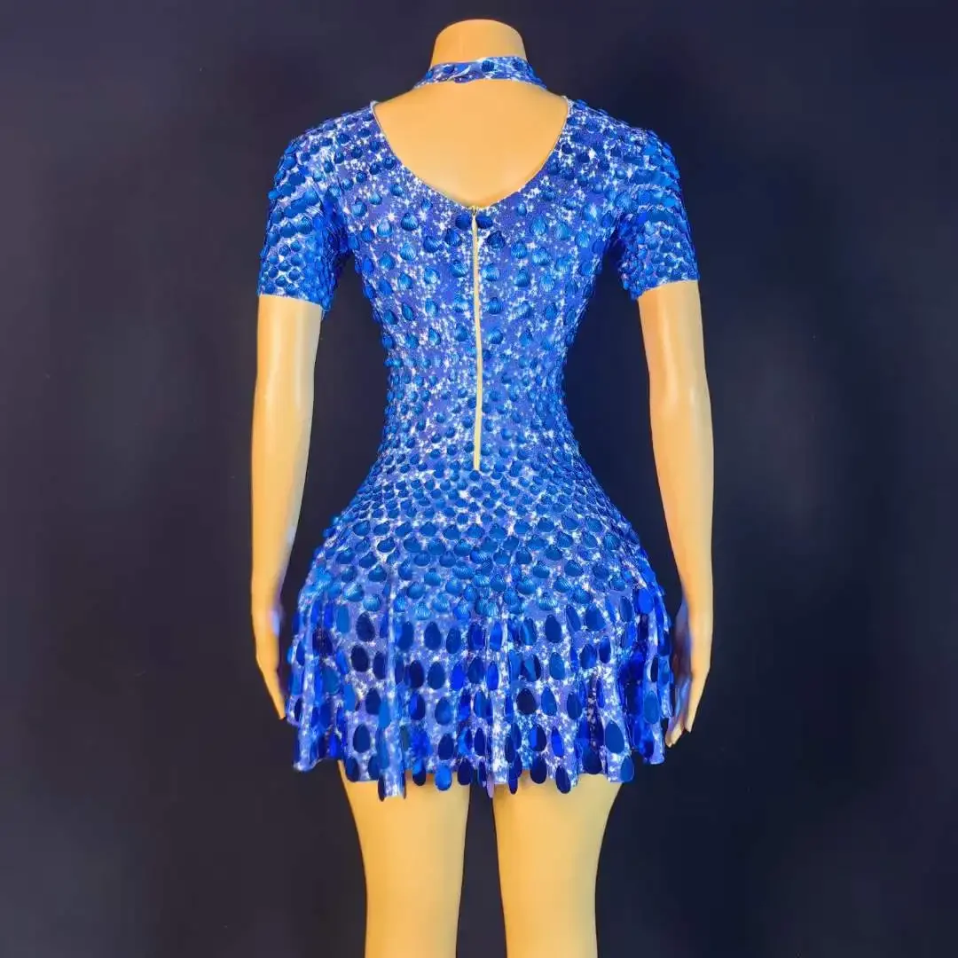 Royal Blue Women Short Design Dancer Sequins DJ DS Gogo Sparkly Bodysuits Singer Stage Queen Outfit