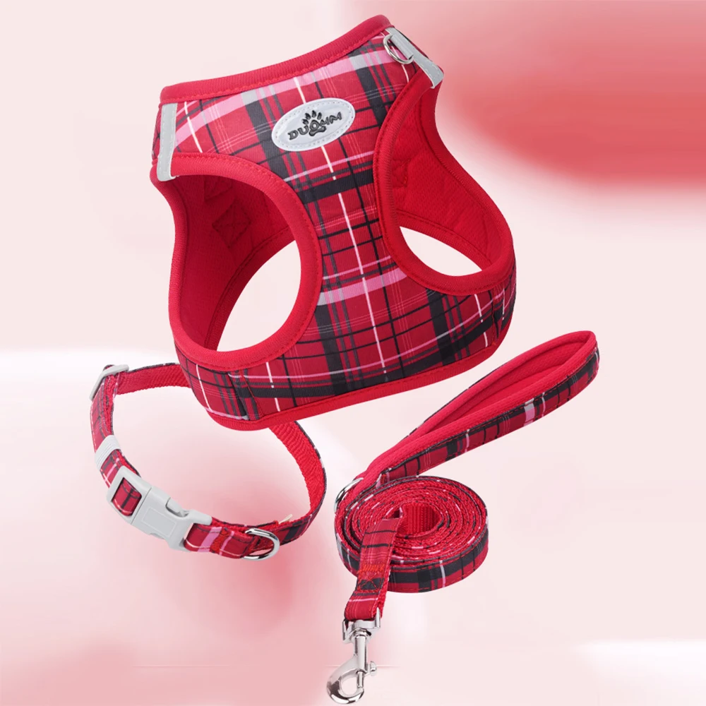 Adjustable Plaid Pet Leash And Collar Set For Cats And Dogs_voghion.com