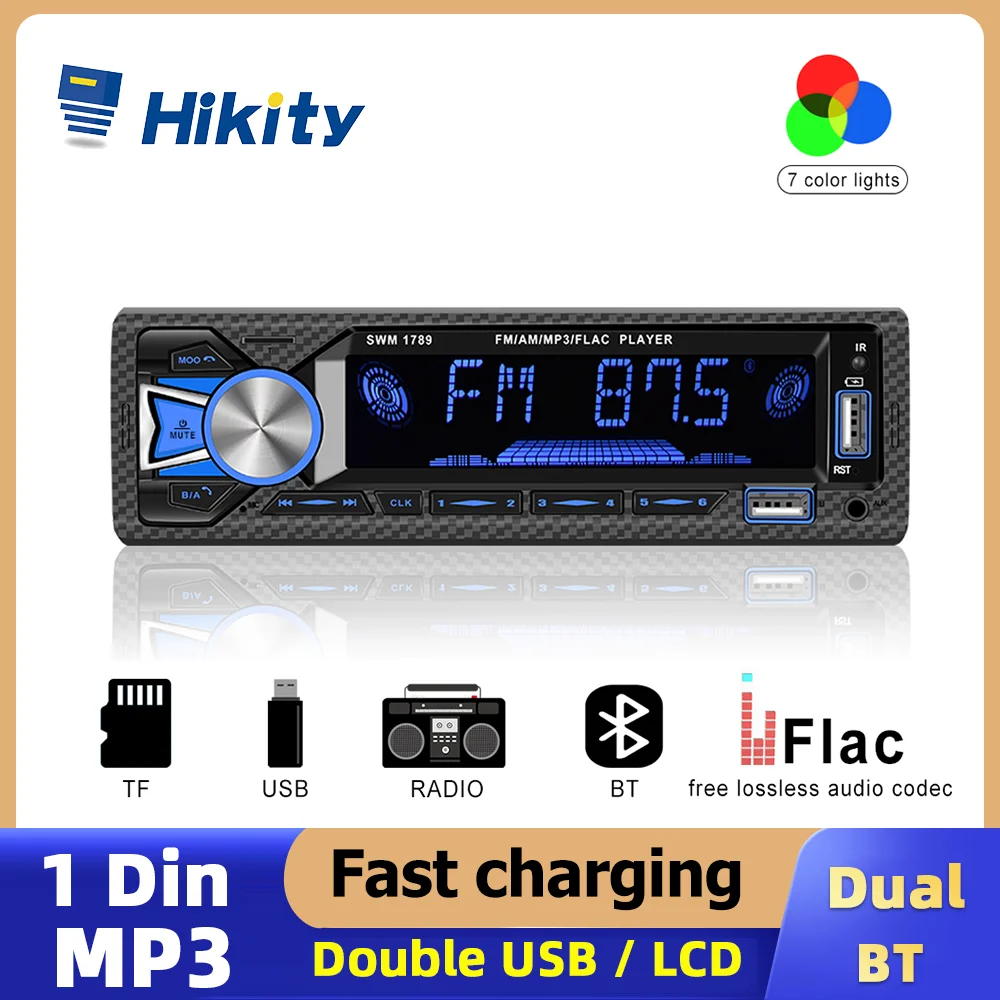 Hikity Autoradio 1 Din Autoradio Bluetooth Lettore Mp3 Fm Auto Stereo Audio Digitale Fm Musica Stereo Con Doppio Ingresso Usb Aux