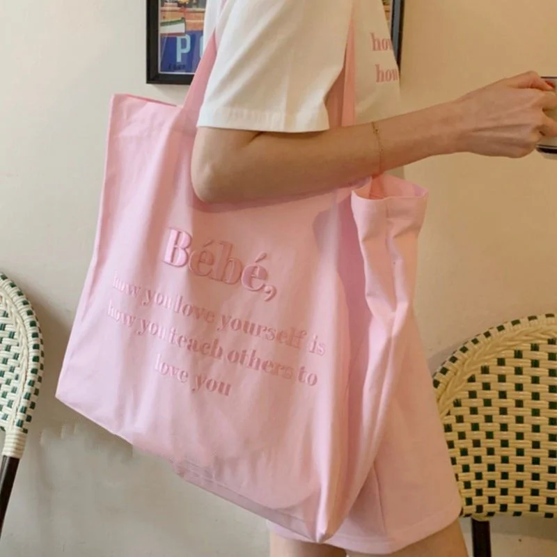 Women Canvas Shoulder Bag Four Colors Available Ladies Casual Handbag Tote Bag Large Capacity Cotton Reusable Shopping Beach shopping bag tote bags canvas bag canvas bags