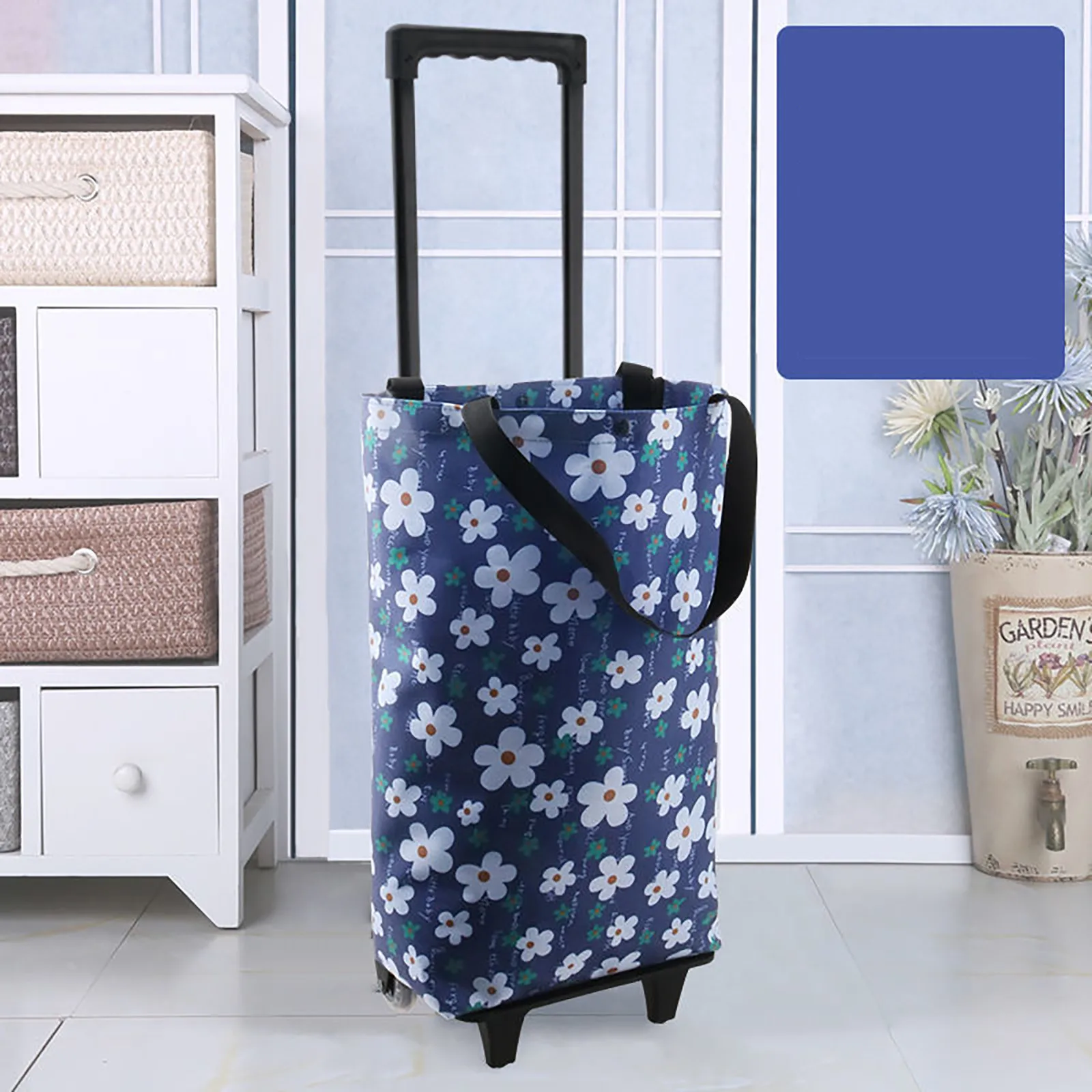 

Portable Folding Reusable Shopping Bags Small Cart Retractable Pull Rod Portable Household Cart Supermarket Food Organizer