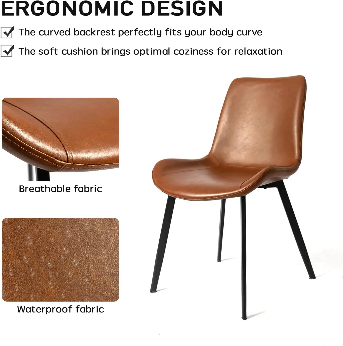 NEW Modern ‎Faux Leather Dining Chairs, PU Cushion Seat Back，Metal Legs for Kitchen Dining Room Side Chair, Set of 4, Brown 6