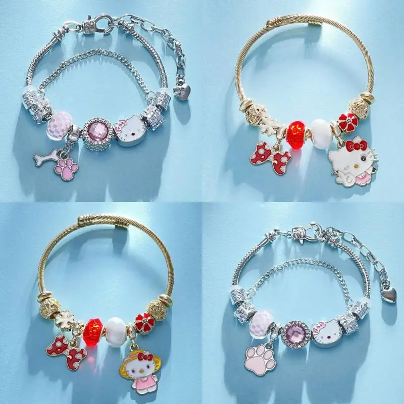 

Sanrio Kawaii Hello Kitty Bracelet Adjustable Anime with Pendant Cute Cartoon High Color Value Jewelry Birthday Gift