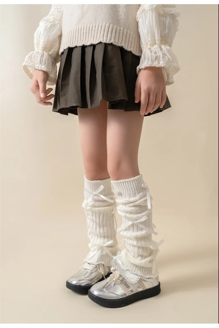 Lolita Beinlinge für Baby Mädchen Kinder Herbst Winter gestrickt weich Mädchen Kawaii Schleife stricken lose Socken Mode-Accessoires Strümpfe – Detail 7