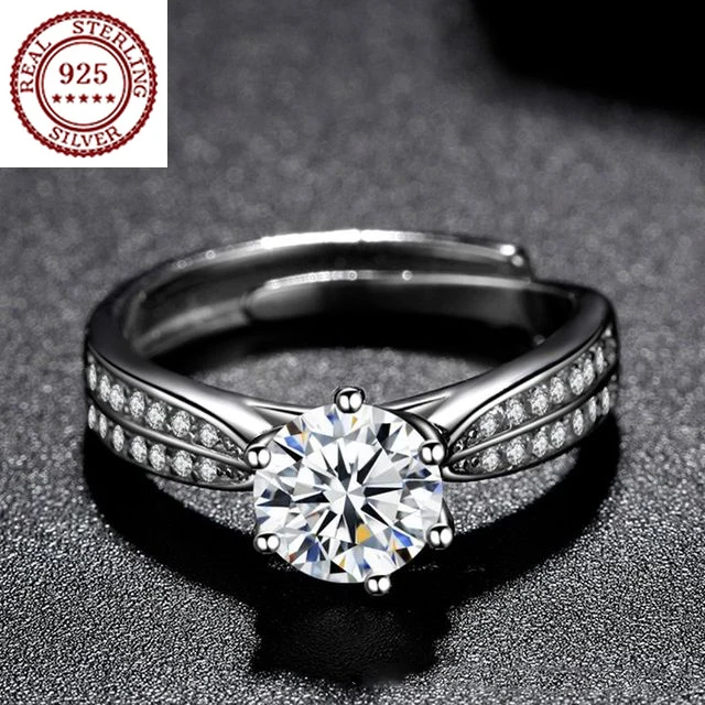 

The new D-Devil Star Moss Diamond Princess Crown S925 Silver Ring Plated Platinum Sweet Engagement Jewelry Girlfriend Gift
