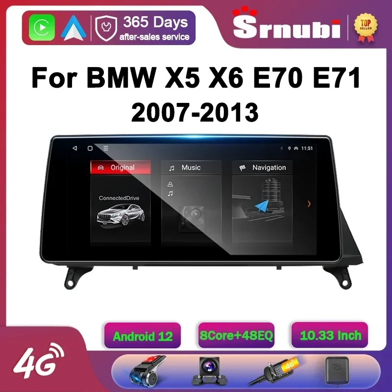 

Srnubi Android 12.0 Car Radio for BMW X5 E70 X6 E71 2007-2013 CIC CCC 2Din 10.33" Carplay Multimedia GPS Navigation Head Unit