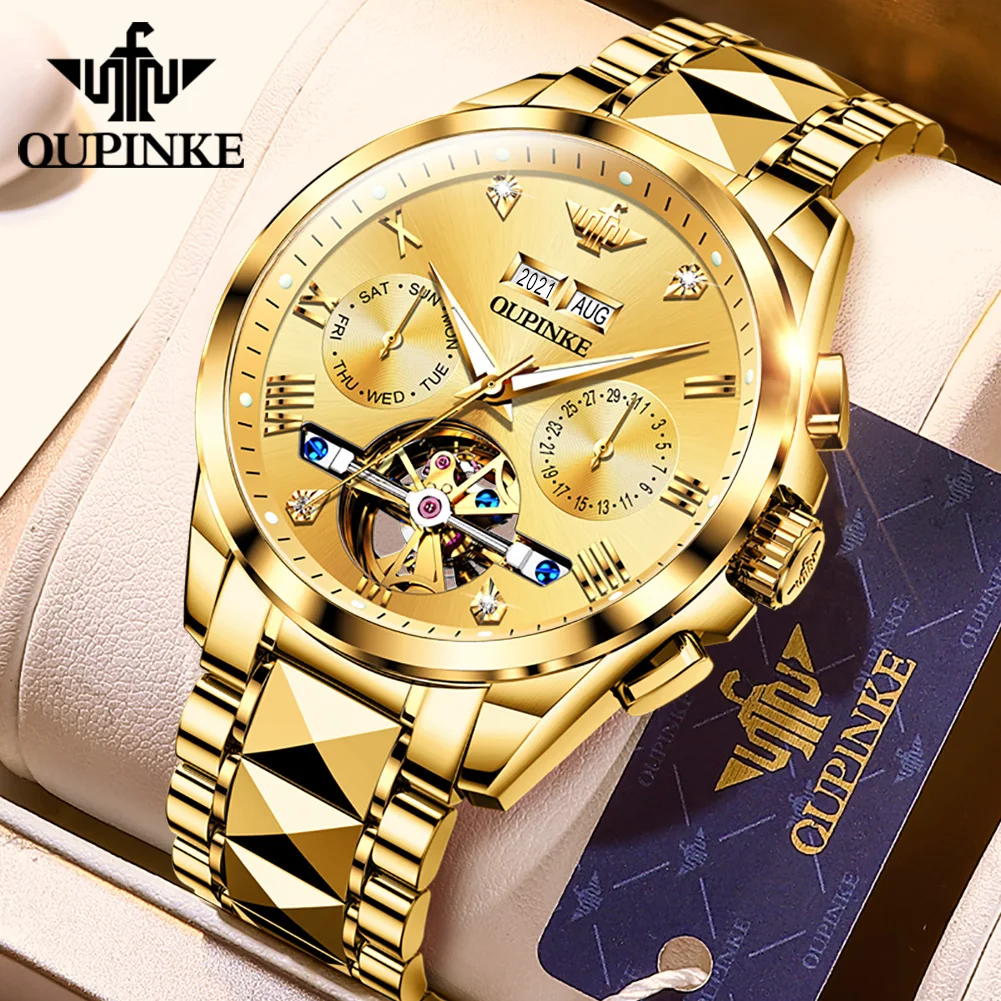 

OUPINKE Luxury Men Automatic Mechanical Watch Waterproof LuminousFlywheel Design Sapphire Glass Original Wristwatch reloj hombre