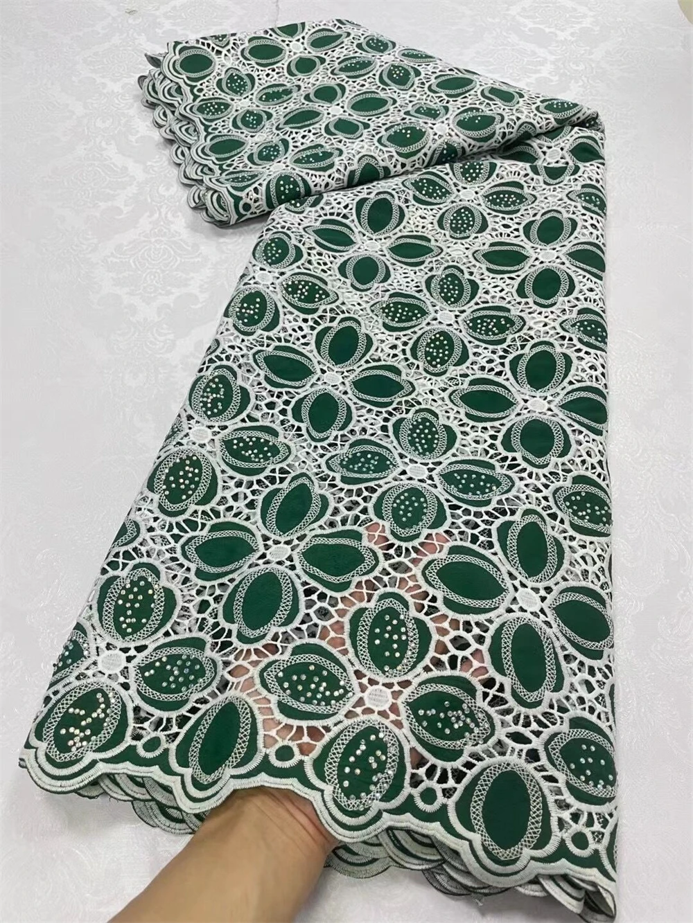 

2023 High Quality 5 Yards Rhinestone Fabric Designer Embroidery For Women Party Dresses Tulle Green African Cotton Lace Fabric