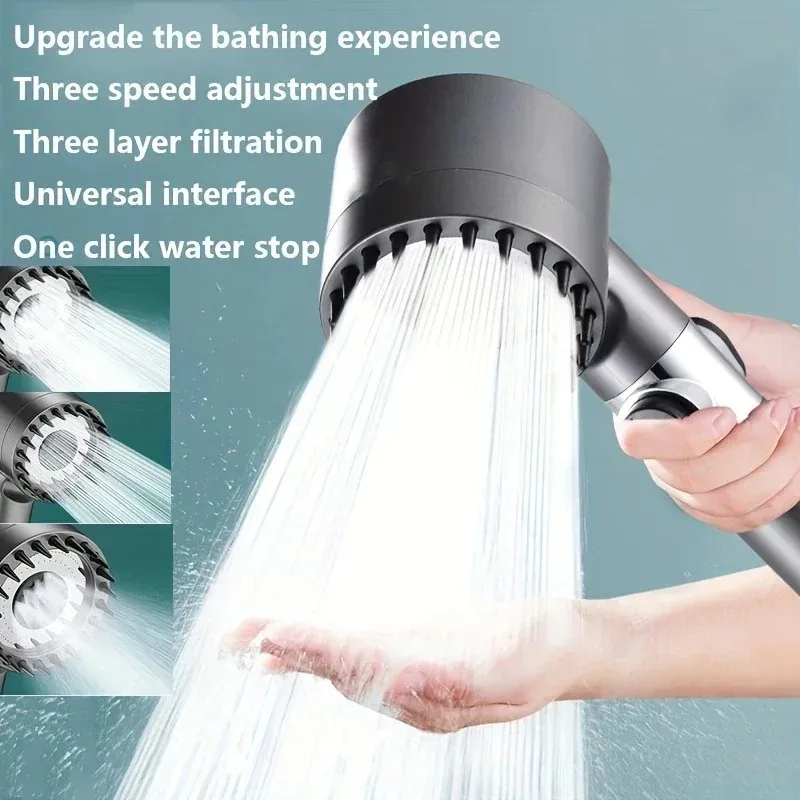 Description Picture 5 of item4 Modes Boosted Shower Head household One-Key Stop Water Massage handheld Shower Head With Filter Element Bathroom Accessories