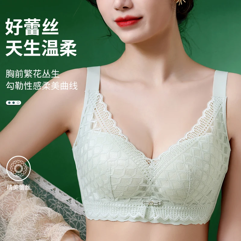 

Women's Full Coverage Wire Free Non-Foam Lace Bra 80-105CDE Lace Ultra-thin Bra Plus Size Push Up Bras Women Sexy Large Tops Bra