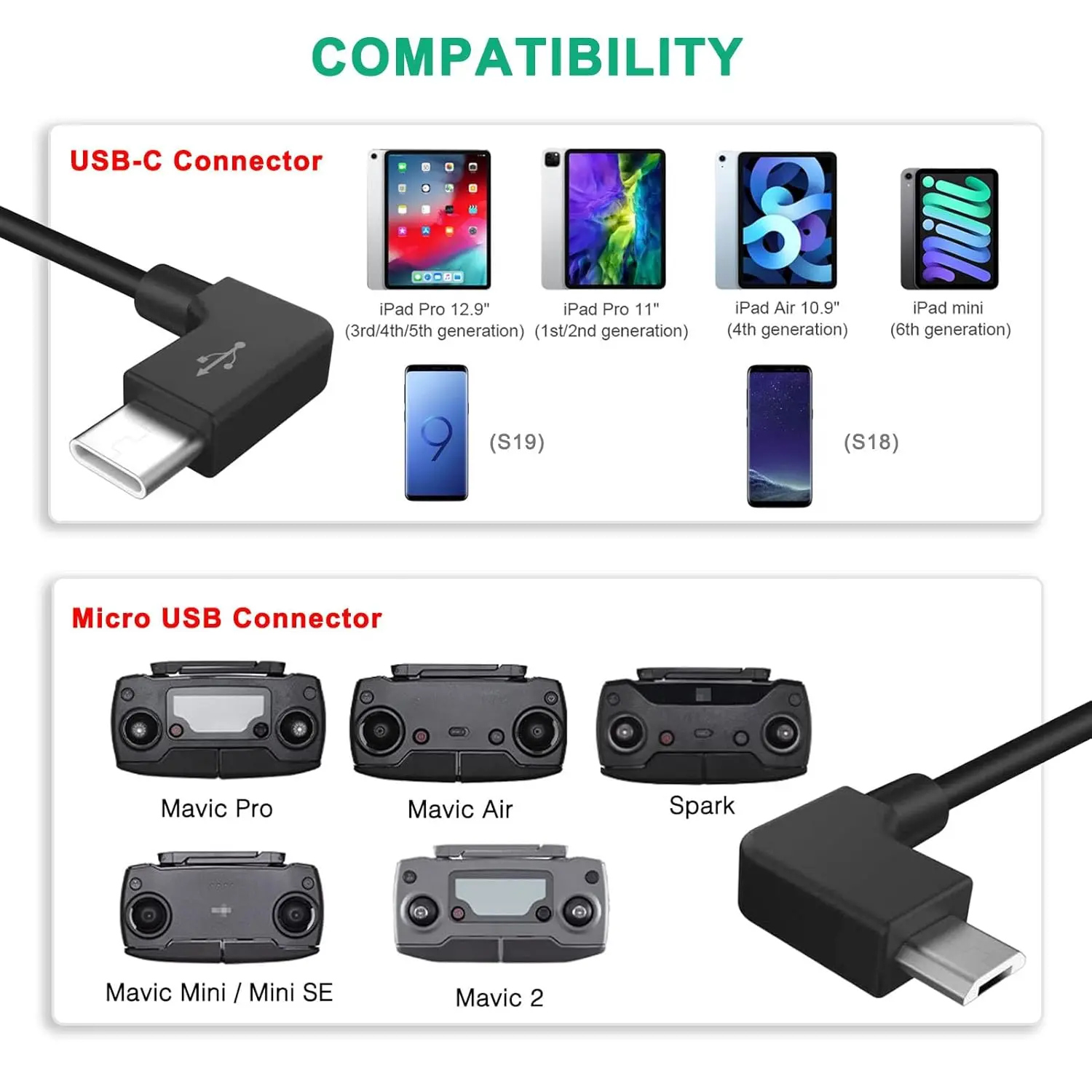 Câble OTG Micro USB vers USB C pour DJI Mavic Mini, iPhone 15 Pro, 16