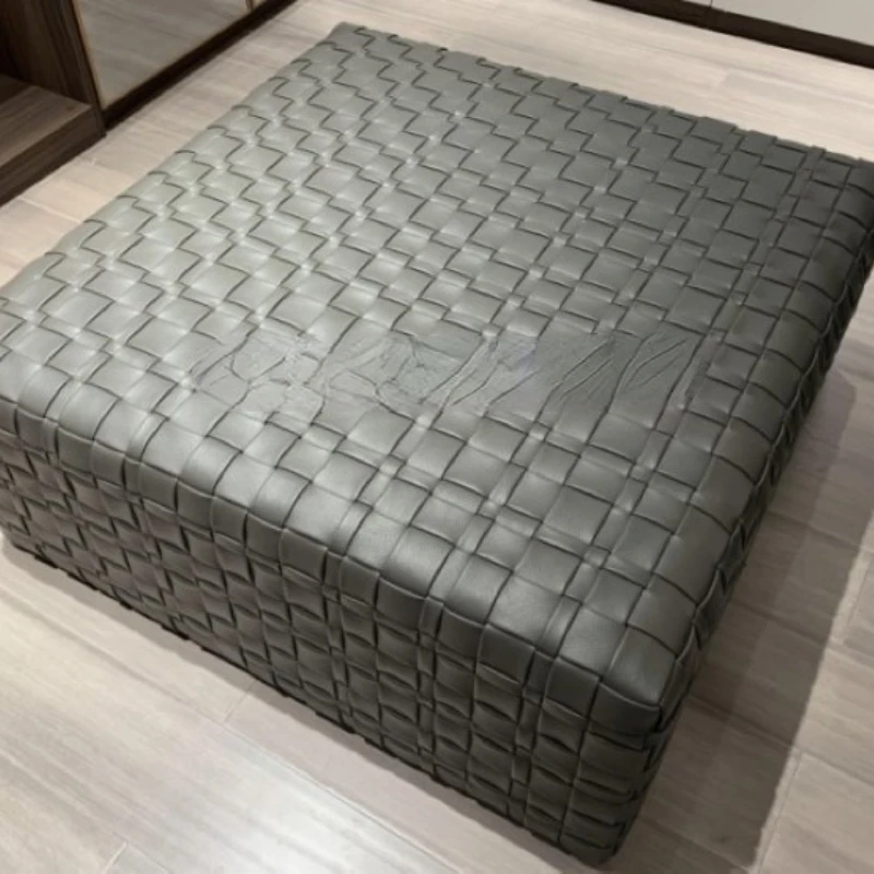 

Simple Woven Leather Shoe Changing Stool Living Room Square Sofa Stool Pedal Designer Creative Cloakroom Leather Stool