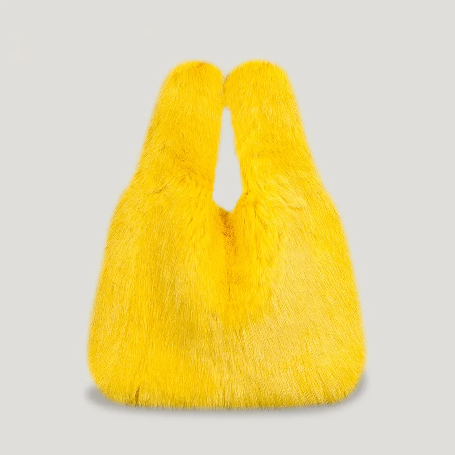 

Candy Color Tote for Women Faux Fur Handbags Plush Shoulder Bag Solid Ladies Winter Handle Bags High Quality Purses 2022 Ins