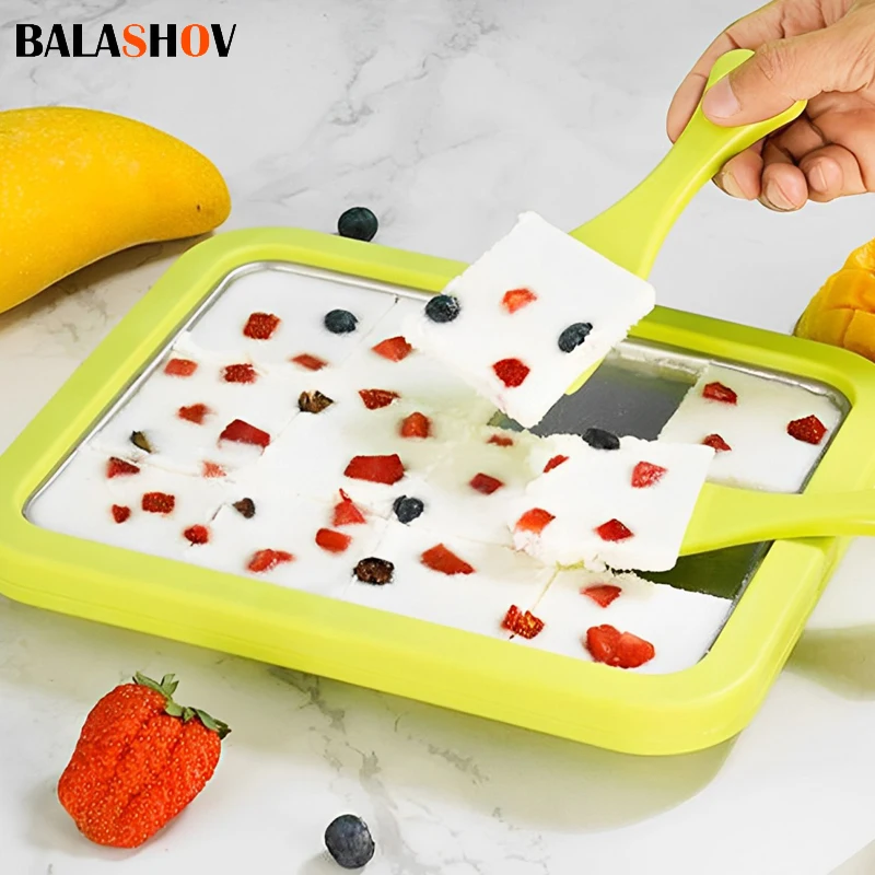 Mini Yogurt Maker Fried Yogurt Machine Household Cold Sweet Frozen Fried Ice Tray DIY Ice Cream Maker Pan with Scraper