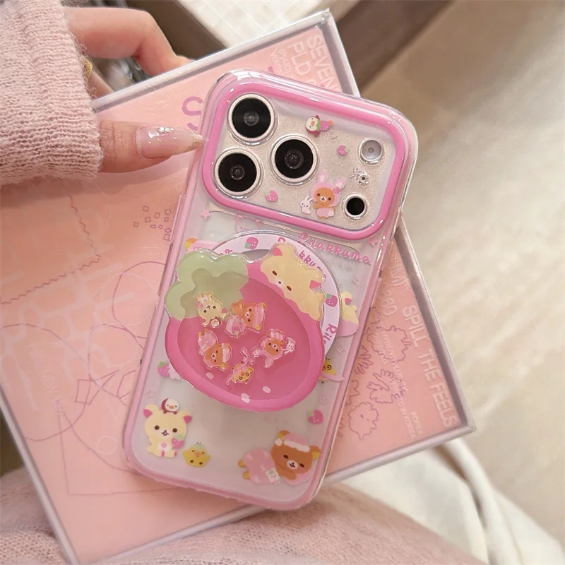 Cute Strawberry Bear Phone Case | MagSafe Shockproof Grip Stand