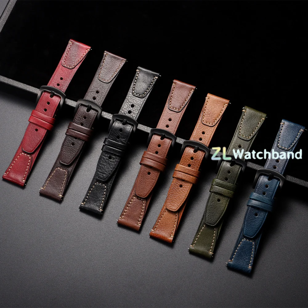 Vintage Genuine Leather Watch Strap, Retro Bracelet Quick Release Wristband