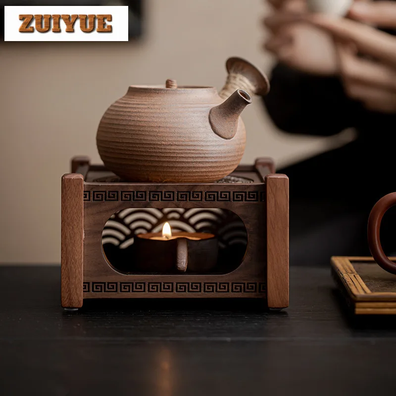 Walnut Wood Tea Warmer Teapot Warmer Samovar Candle Camping Portable Tea Stove Household Kettle Stand Accessories Craft Ornament