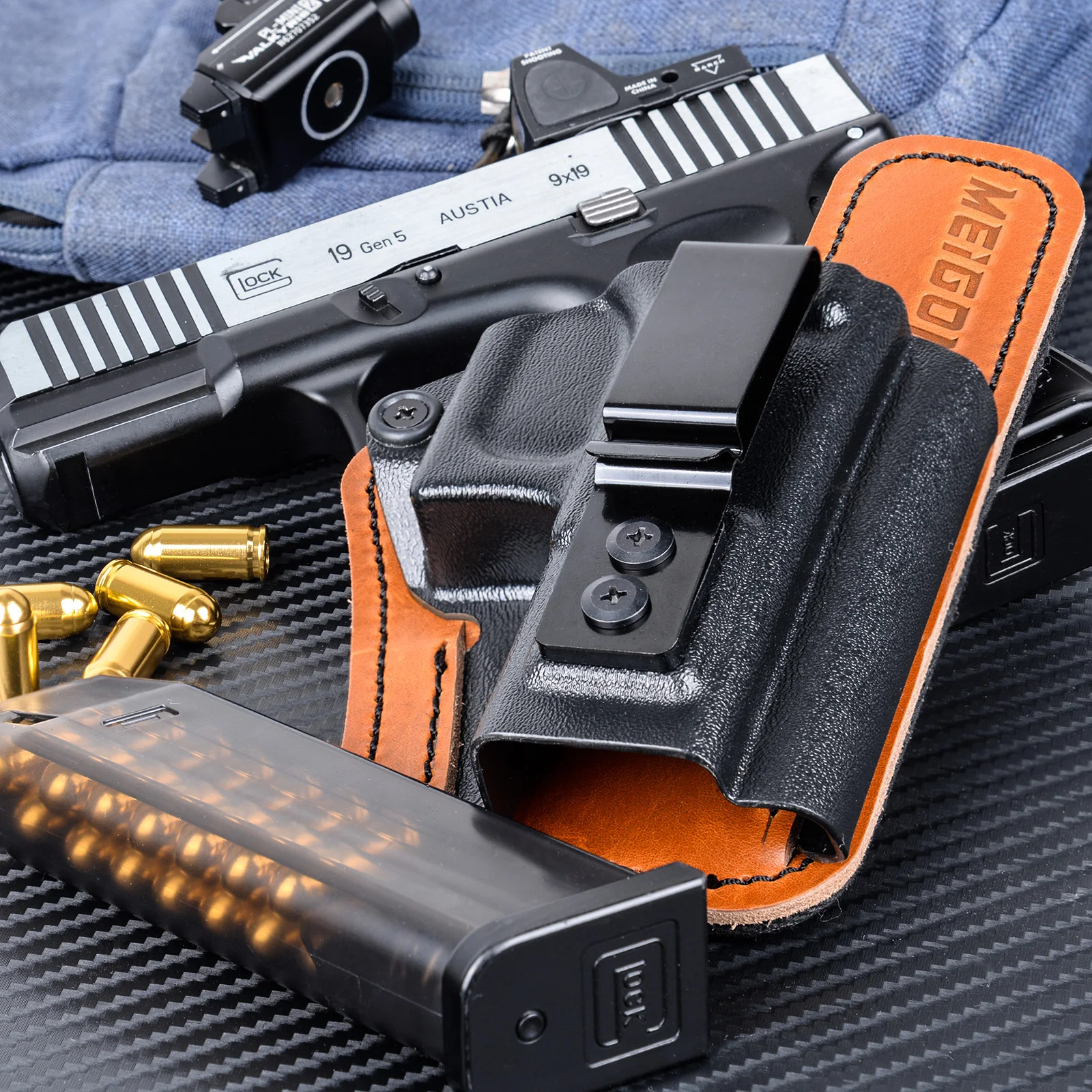 IWB Kydex-Leder- und Neopren-gepolstertes Hybrid-Holster für Glock 19 19x 23, 32 44 45 und PSA Optic Ready Inside Hidden Carry – Detail 2